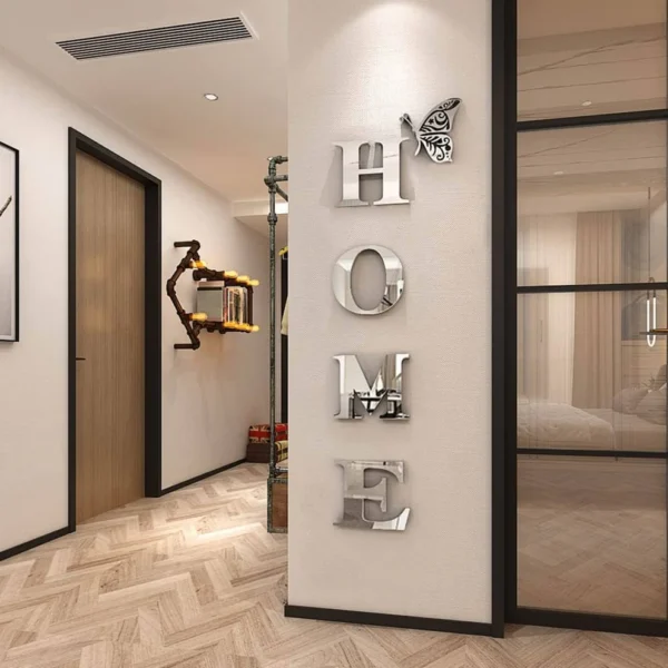 Home Sign Letters Wall Decor, Acrylic Mirror Wall Stickers Family Wall Decoration for Living Room Bedroom Home Hallway