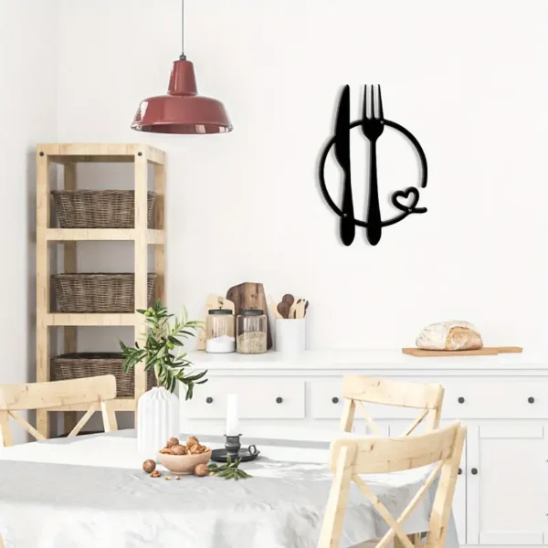 Fork and Knife Wall Art with Heart Accent - Kitchen Wall Decor
