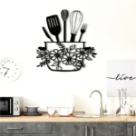 Black Floral & Kitchen Utensil Design - Home Wall Decor