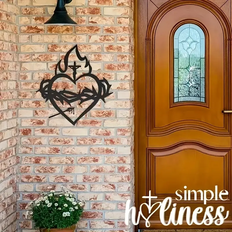 182 Catholic Cross with Thorns & Flames, Modern - Christian Home Decor - - Christmas & Baptism - For Church or Home - Image 1