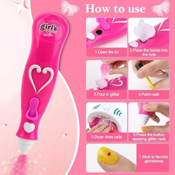 MBK 3684 Nail Art Studio for Kids | Nail Dryer with Light | Strippable Polish | DIY Nail Design Kit