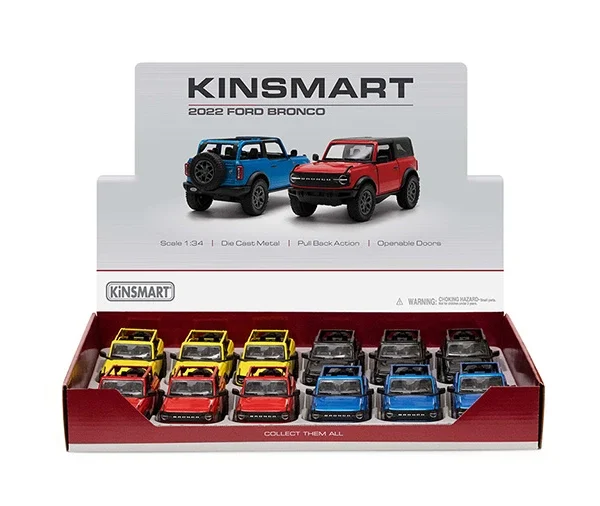 KiNSMART 2022 Ford Bronco Livery Edition | 1:34 Scale Die-Cast Metal Model Car | Pull-Back Action, Openable Doors – KT543RDFA (EOS Series)